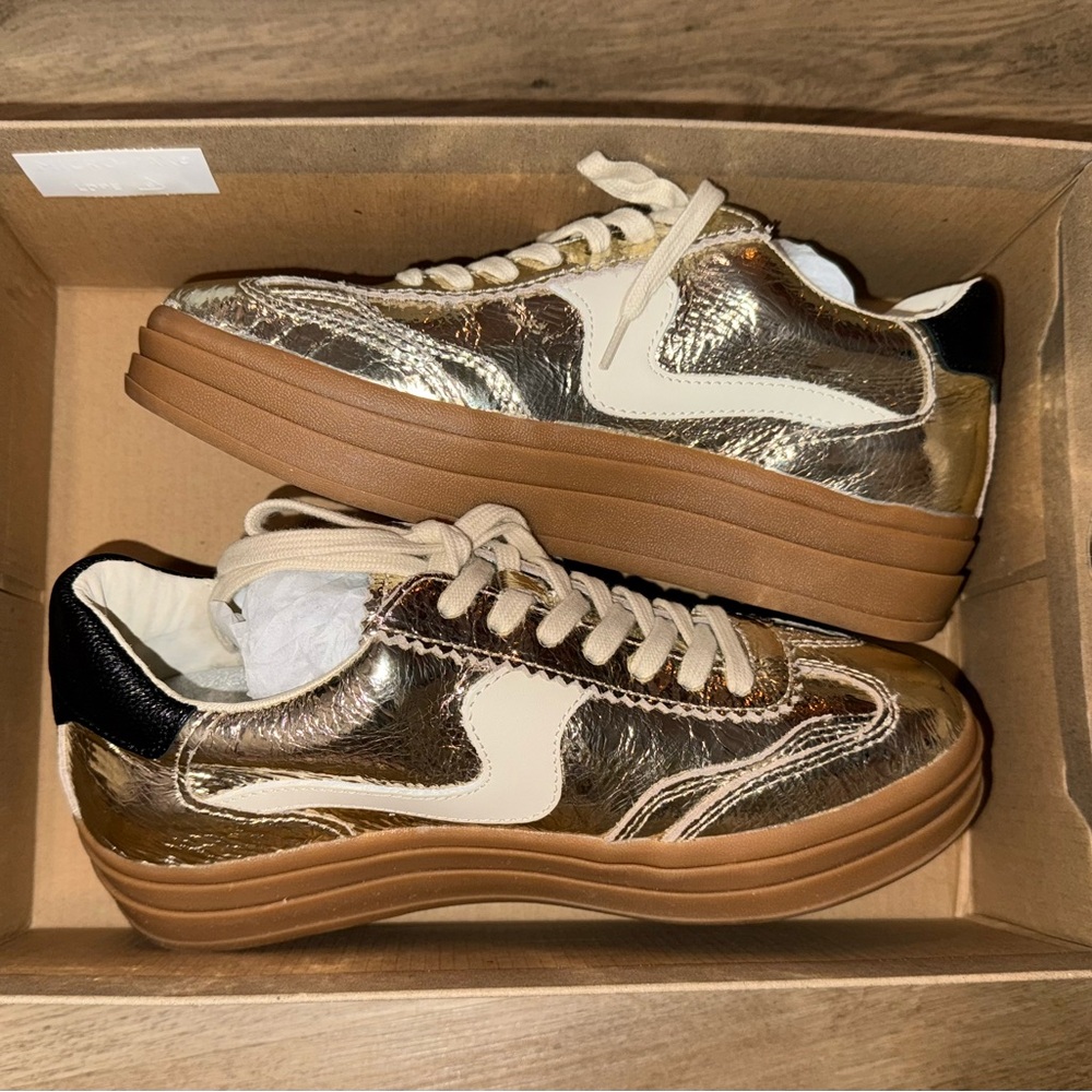 Dolce Vita Gold and Cream Sneakers with Chic Design